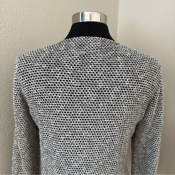 Eileen Fisher Linen Blend Jewel Neck Shaped Jacket Malibu Black Cream Sweater - Picture 8 of 11